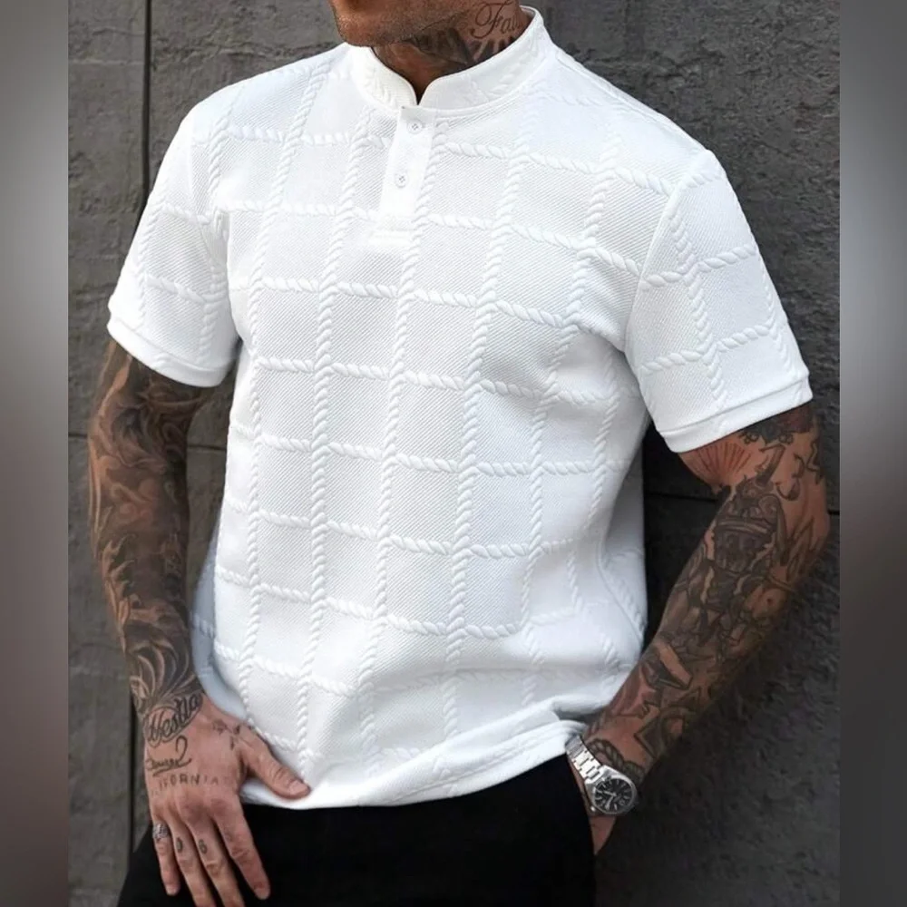 Men's White Textured Polo Shirt - Picture 4 of 6